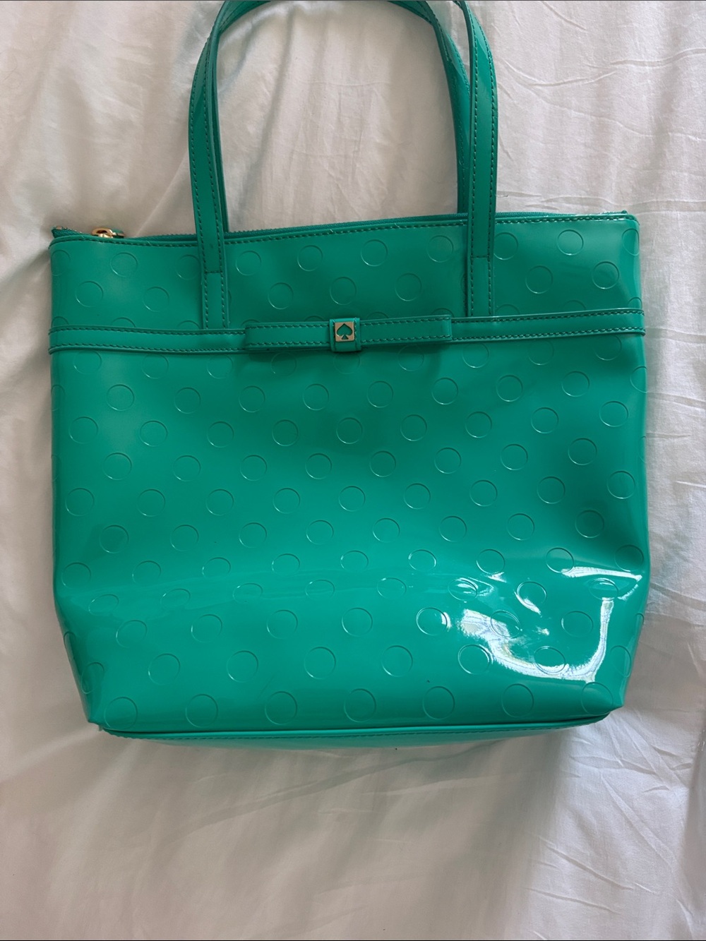 kate spade Teal Green Dot-Embossed Patent Tote